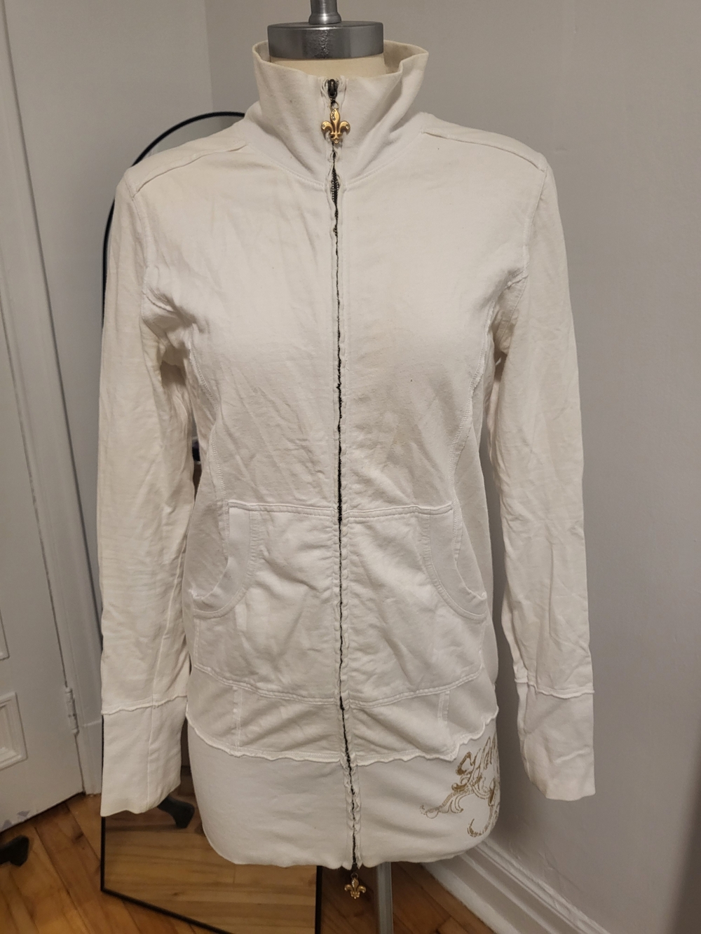 Women's Cream Zip-Front Jacket with High Collar